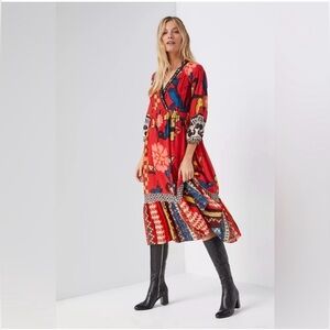 Anthropologie Red Floral Midi Dress
